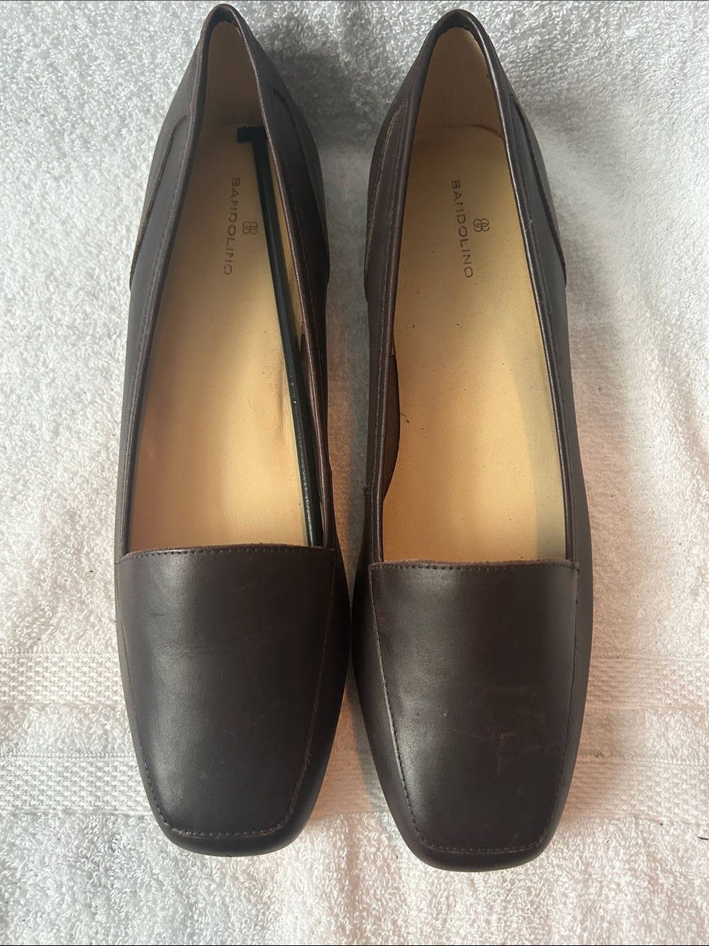 Bandolino Dark Brown Leather Square-Toe Slip-Ons